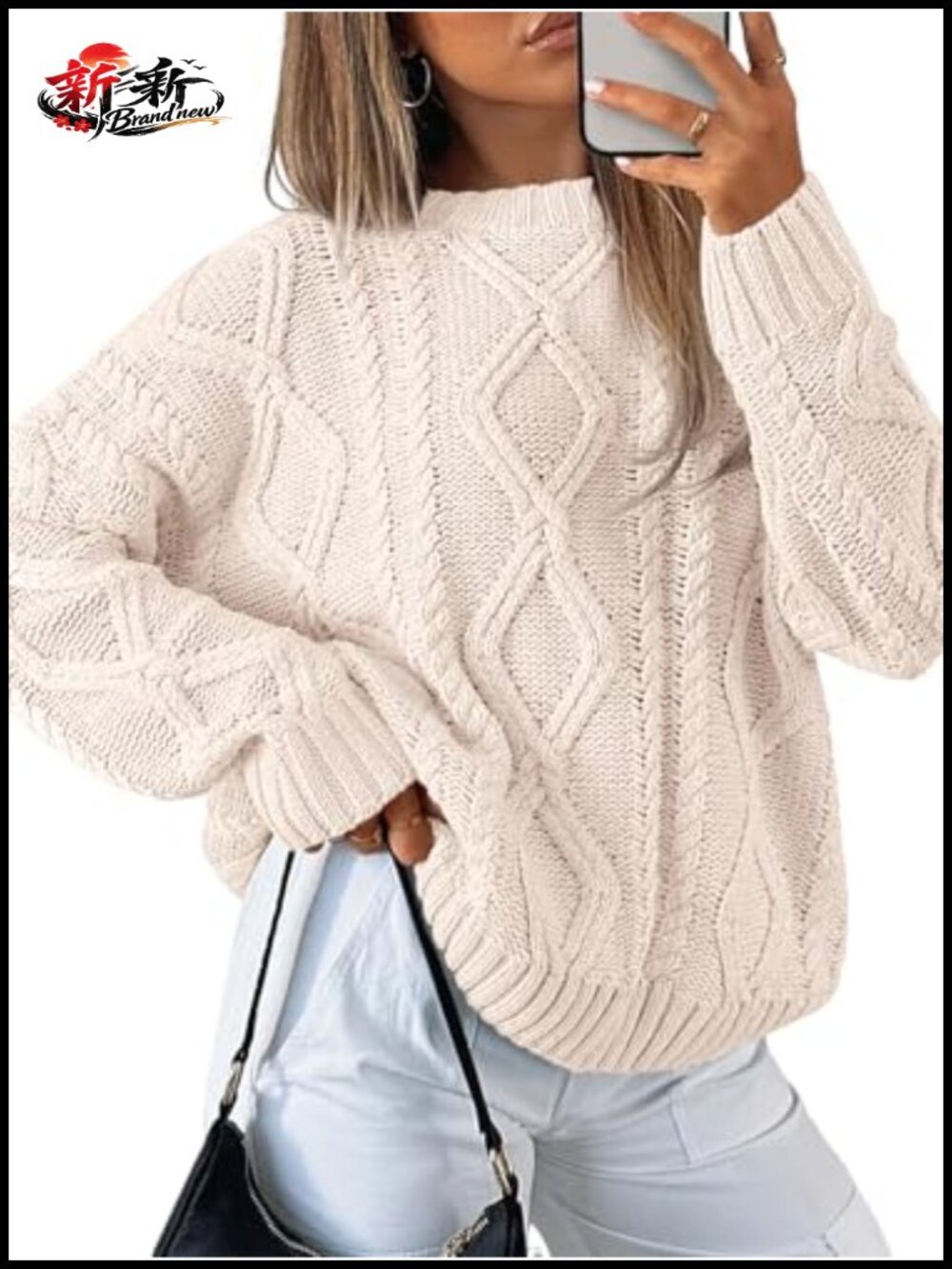 Oversized Cable Knit Sweater Pullover Cotton Blend Fall Winter Cozy